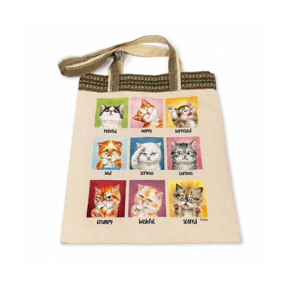 Vintage Kayomi Harai Cat Emotions Canvas Tote Bag Playful Happy Grumpy Cute Cat